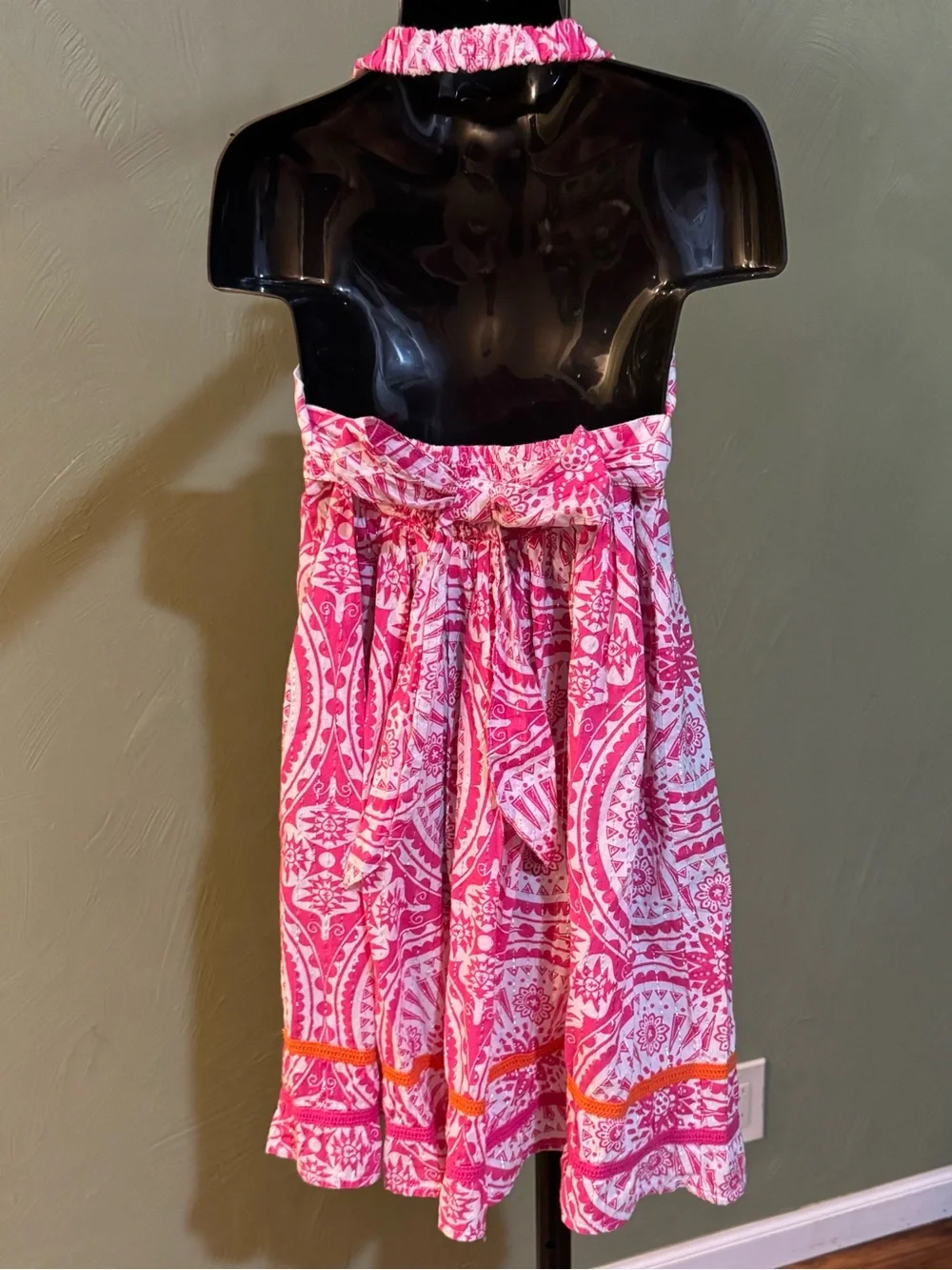 The Children’s Place Girls Pink White Medallion Halter Sundress Size 6 (Small)